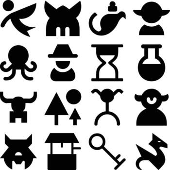 Mystical Creatures Objects Icons vector
