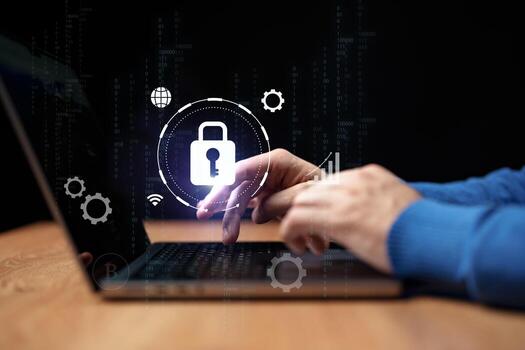 Online security practices in digital world with focus on data protection and encryption techniques during evening hours photo