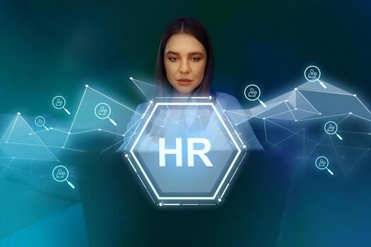 humano recursos administración con tecnología integración y datos visualización por un negocio profesional foto