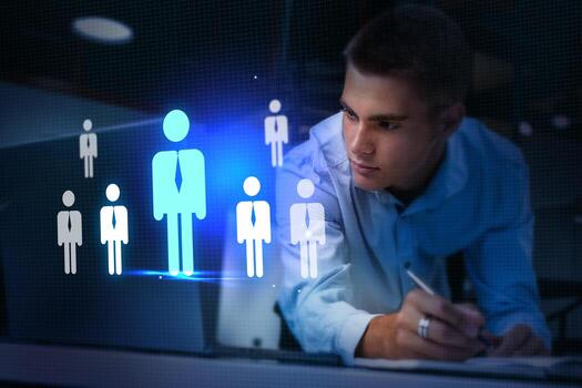 Innovative professional analyzing data and trends using technology in a modern workspace photo