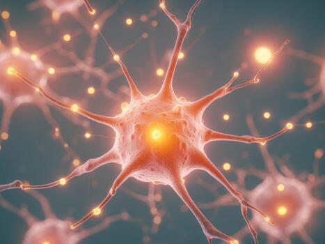 Neural Network Visualization. Neurons and Synapses in a Complex Communication System. photo