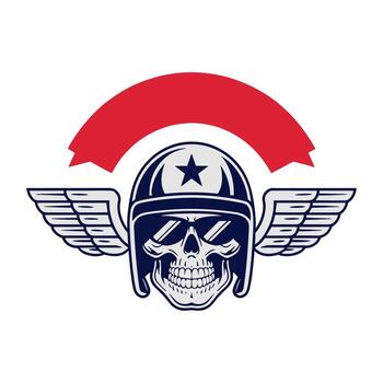 Skull with wings and helmet in retro style vector