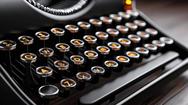 Vintage typewriter keys glowing in the dark, creating a nostalgic atmosphere photo