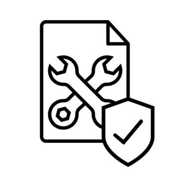 documento con proteger y llave inglesa ilustración, línea diseño icono editable contorno vector