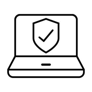 ordenador portátil computadora con proteger seguridad sistema línea estilo icono ilustración diseño vector