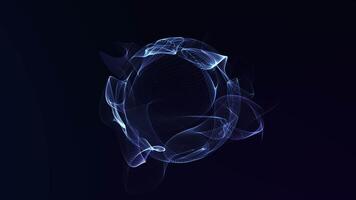 dinamico blu fibra Linee formatura astratto sfera flusso con luminoso futuristico incandescenza. fantascienza 4k senza soluzione di continuità ciclo continuo animazione con liscio digitale energia design. video