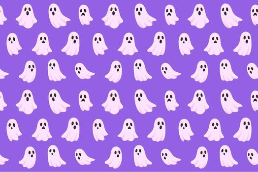 Seamless Halloween pattern with white ghosts on purple background. Perfect for wrapping paper, fabric, and spooky design projects vector