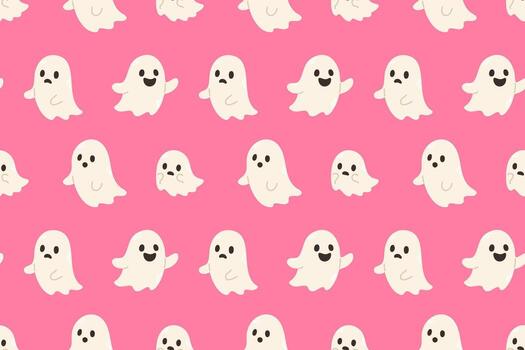 Seamless pink background with tiny ghost pattern. Ideal for wrapping paper, fabric, digital projects and Halloween designs vector