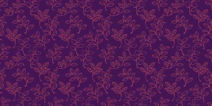 sin costura modelo de contorno frondoso ramas en un Violeta antecedentes. elegante y minimalista naturaleza ornamento imprimir, diseño para papelería, textiles, cubrir y embalaje. vector