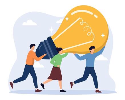 Creative idea and teamwork concept. Business people teamwork help carry big smart lightbulb innovation idea. Innovation idea to drive team success and business innovative solution. vector
