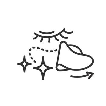 icon of shiny effect after removing the patch, instructions for applying under the eyes patches, removing a cosmetic face mask, line symbol on white background - editable stroke illustration vector