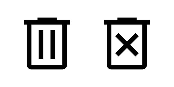 Minimal Trash Bin Icons. Delete and Remove Symbol Set. Flat Black Silhouette on White Background vector