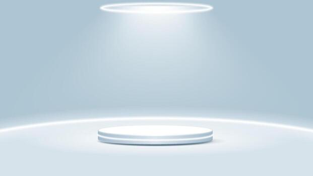 Illuminated display stand on a blue background vector