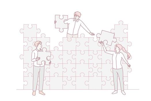 colegas conectar rompecabezas rompecabezas hallazgo solución vector