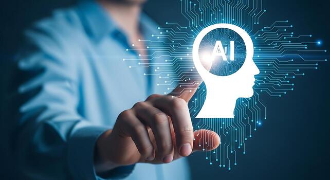 persona interactuando con ai artificial inteligencia cerebro tecnología futurista interfaz digital red datos cibernético foto