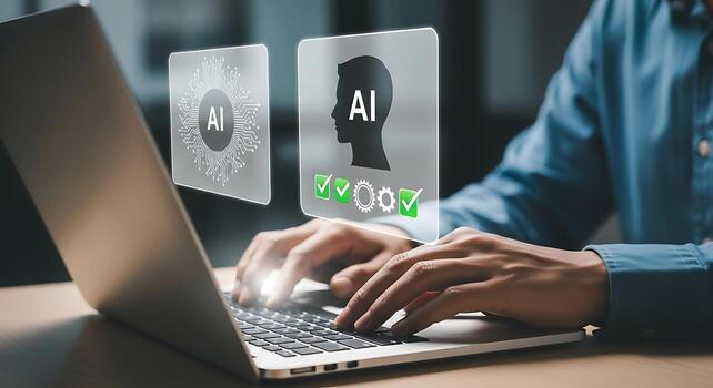 Person interacting with advanced ai interface on a laptop showcasing artificial intelligence concepts and machine learning development photo