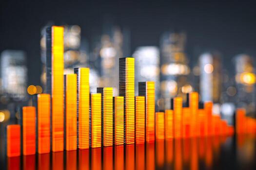 apilado iluminado barras representando datos visualización en contra un ciudad horizonte antecedentes foto