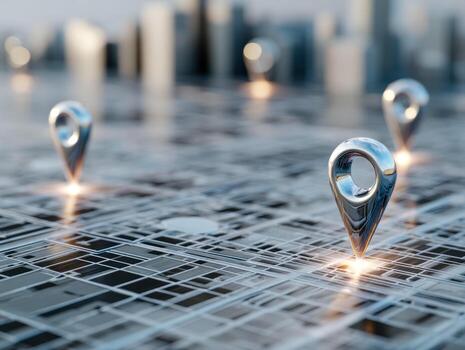 Abstract digital map with location markers highlighting key points of interest photo