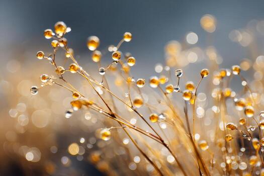 Close-up of delicate seed heads with dewdrops creating a sparkling bokeh background photo