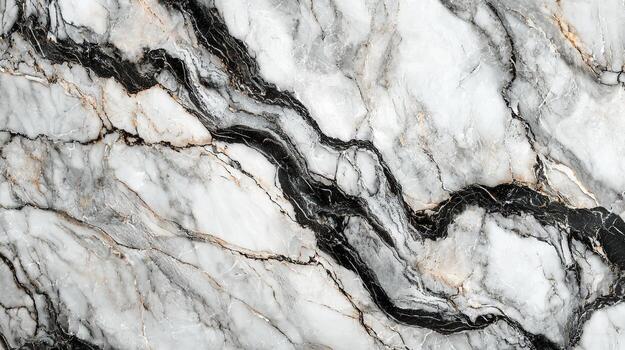 Close-up of a marble surface with intricate black, white, and gray veining patterns photo