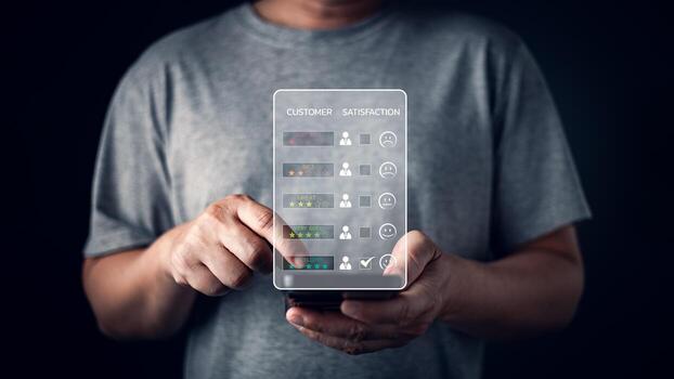 The image displays a customer satisfaction rating, represented by five stars. It clearly shows client satisfaction levels and allows for feedback and review of service. photo