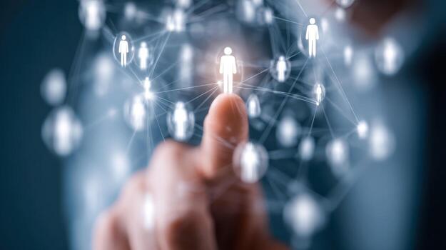 Digital network of interconnected human icons symbolizing connection and community photo