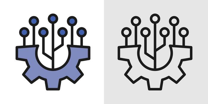 Gear and circuit icon design representing emerging technology and innovation for tech startups, AI development, Industry 4.0, smart systems, and future technology concepts. graphic vector