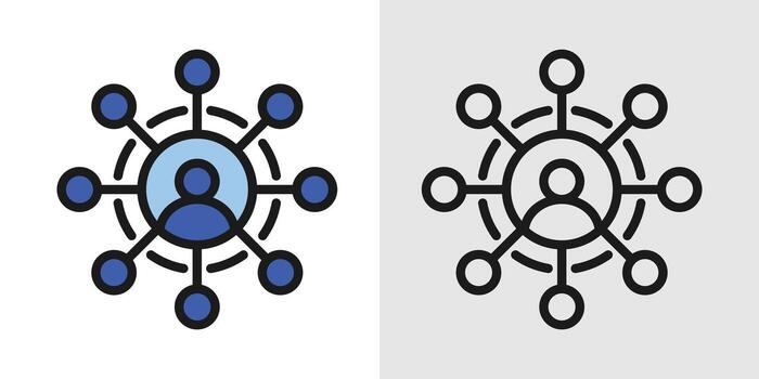 icon of a people network icons with user and connection nodes central user figure connected symbol for social connections, communication, and digital collaboration vector