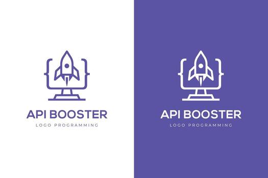 api cohete logo icono código con computadora y cohete lanzamiento símbolo para programación tecnología vector