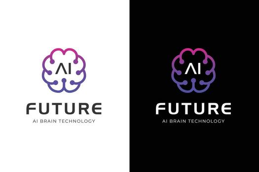 AI Brain technology logo icons with smart idea and circuit graphic for Artificial intelligence technological chip, assistant idea future illustration vector