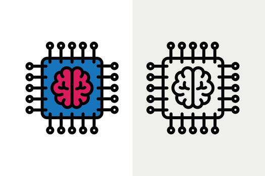 Brain inside a microchip symbolizing AI machine logo icons, suitable for technology and artificial intelligence concepts in design projects and presentations. graphic vector
