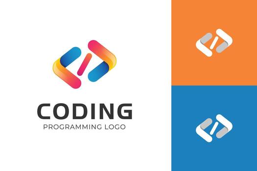 Abstract Coding logo with code symbol, gradient and flat style logos for programming and development, tech startups, software developers, web agencies vector