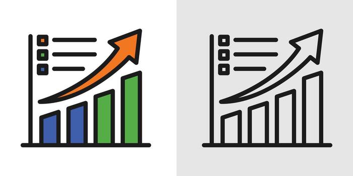datos analítica íconos con bar gráfico y flecha crecimiento concepto para símbolo ilustra negocio crecimiento, Estadísticas, y financiero análisis. gráfico vector