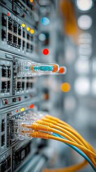 Network Cables Connect Servers in a Data Center During a Busy Workday photo