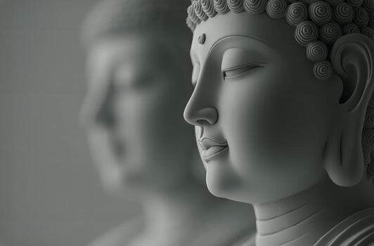 Serene Clay Sculptures of Buddha in a Tranquil Indoor Setting photo
