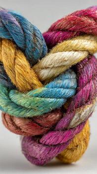 Colorful Rope Braid Showcasing Intricate Textures and Patterns During Textile Art Creation. photo