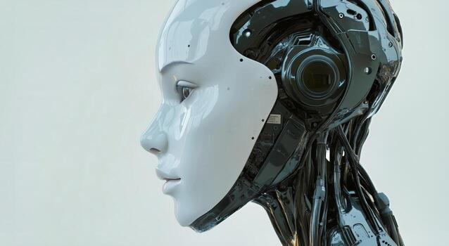 Futuristic Humanoid Robot With Glowing Eyes Showcases Advanced Technology and Design. photo