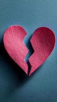 Heart Shaped Paper Cutout With a Tear on a Blue Background photo