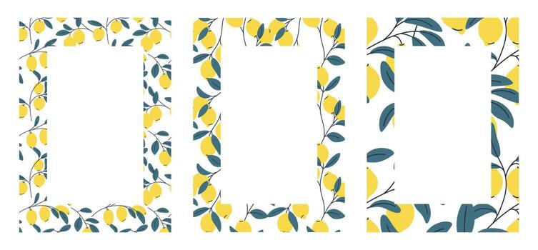 Set of rectangular decorative lemon frames and borders for invitations and recipes vector