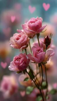 Pink Roses With Heart Shaped Bokeh in a Soft Outdoor Setting During a Sunny Afternoon photo