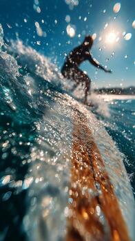 Surfer Enjoying Thrilling Waves Under a Sunny Sky at the Beach photo