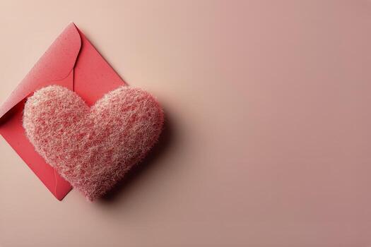 Valentines Day Heart and Envelope on Pink Background for Love Messages and Romantic Gestures. photo