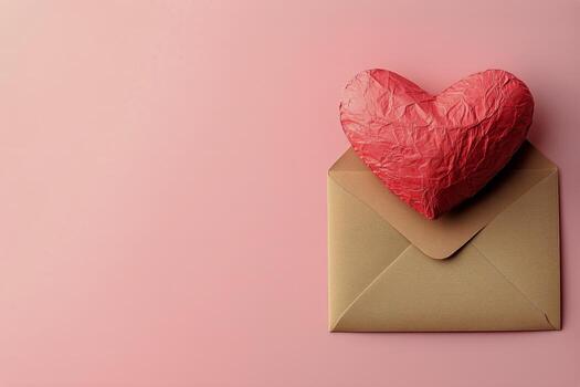 Valentines Day Heart and Envelope on Pink Background for Love Messages and Romantic Gestures photo