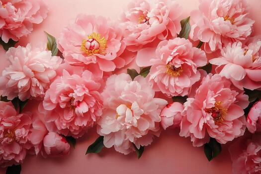 Beautiful Pink Peonies Arranged Artistically on Soft Background in Bright Light photo