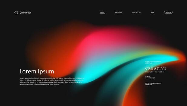 landing page with dark background and colorful fluid gradient vector