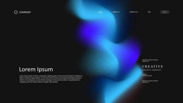 landing page with blue fluid gradient and dark background vector