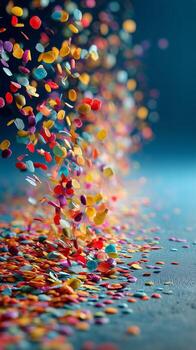 Colorful Confetti Cascading Down on a Festive Background During a Celebration photo