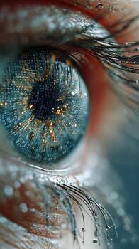 Eye With Binary Code Shows Technology Merging With Humanity in Detailed Close-Up. photo
