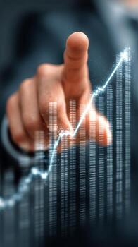 Business Professional Pointing at a Rising Stock Market Graph in a Corporate Environment photo