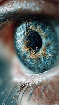 Close-up View of a Human Eye Showcasing Intricate Colors and Patterns in Detail. photo